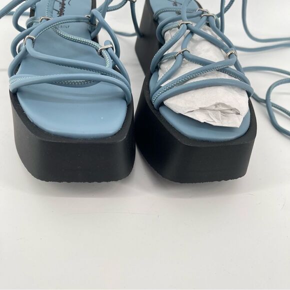 Free People Georgie Blue Wrap Gladiator Platform Open Toe Wedge Sandals Size 9 - Picture 7 of 16